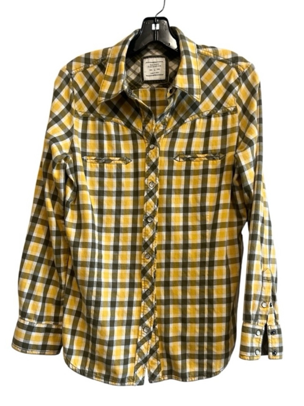 100% Cotton Old Navy Yellow and Gray Plaid Button-Down Shirt - Picture 1 of 8